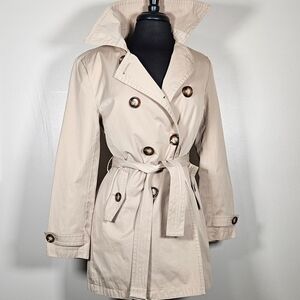 London Fog Trench Coat Double Breasted Belted Knee Length S Women's
